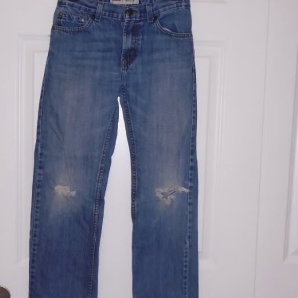 Levi's 505 Medium Wash Distressed Bootcut Jeans Frayed Low Rise Y2K Preppy - Picture 7 of 8